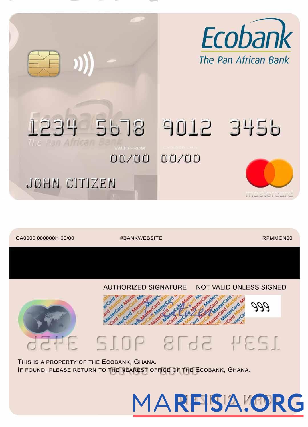 Printable Ghana Ecobank Ghana mastercard download for verification